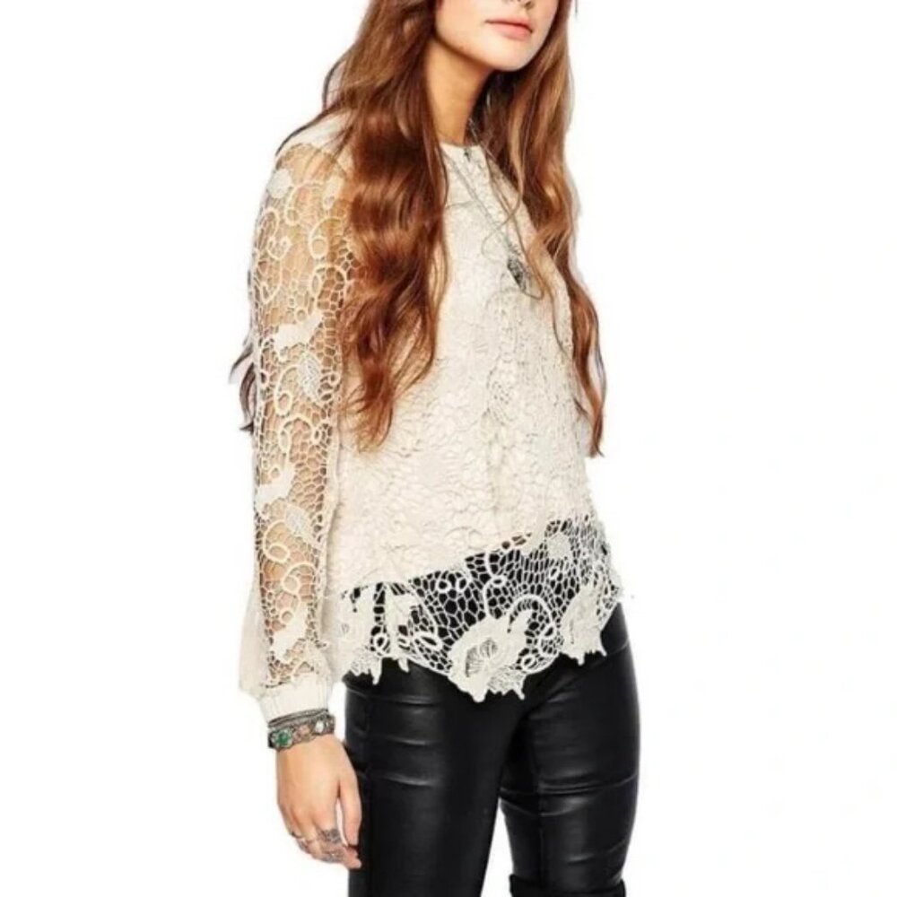 Free People Pretty Rad Crochet Pullover Womens Size L